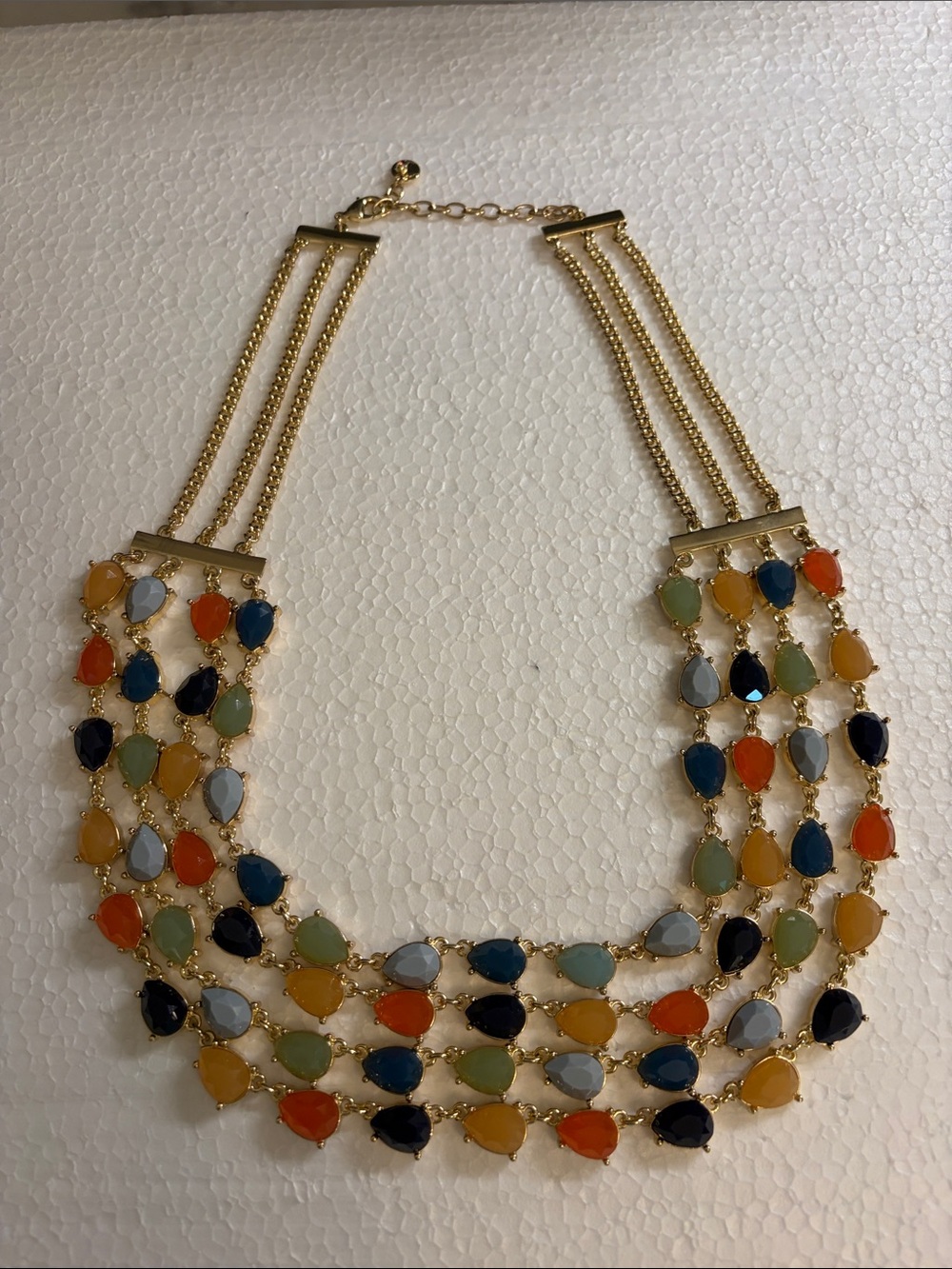 Multi-Color Teardrop Statement Necklace - Gold Chain